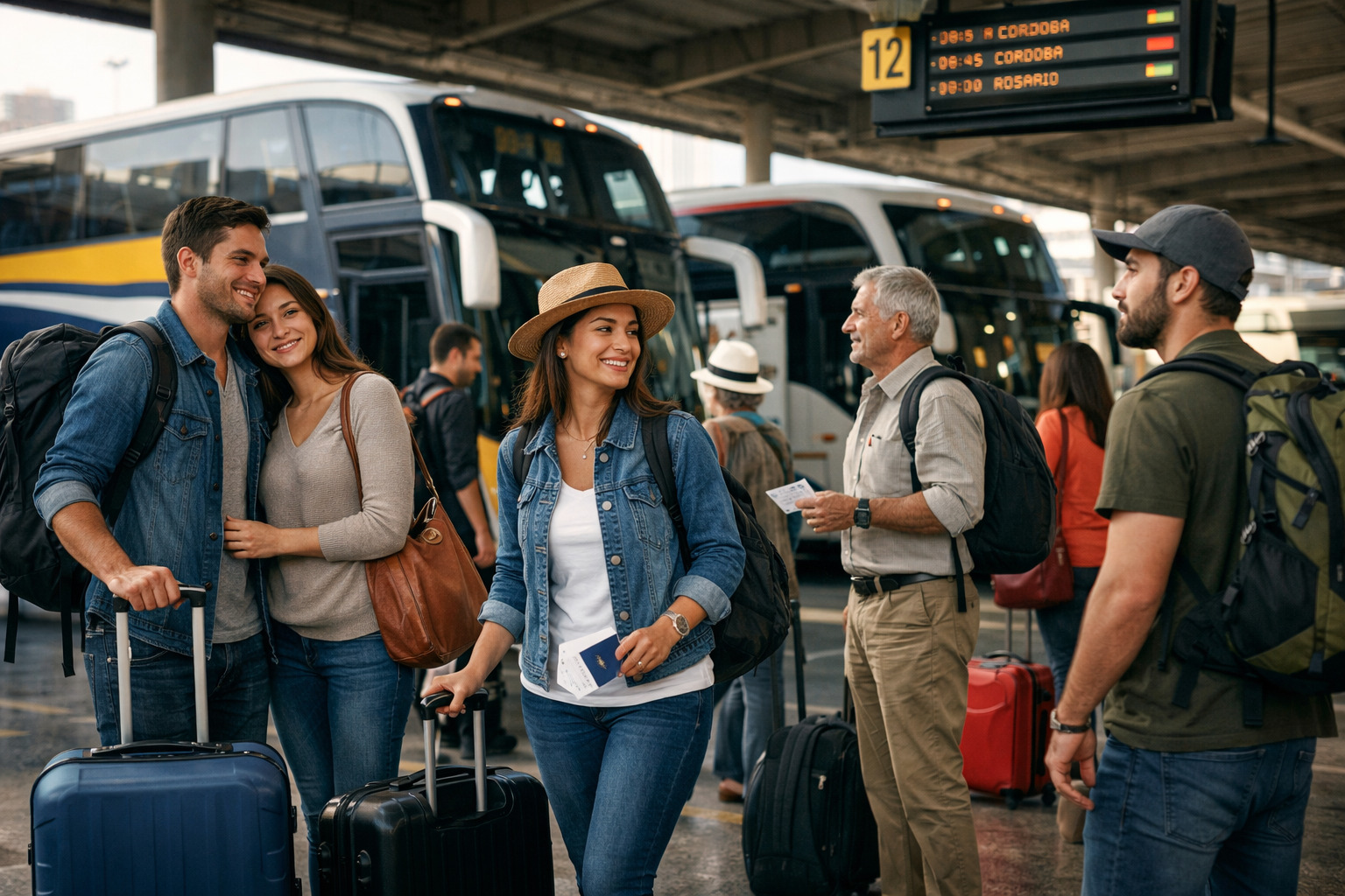 Terminal de buses con pasajeros